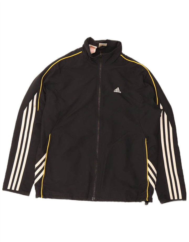 ADIDAS Boys Tracksuit Top Jacket 13-14 Years Black Polyester