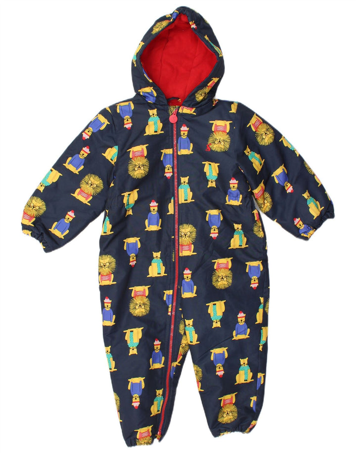 JOULES Boys Outside Hooded Jumpsuit 2-3 Years  Navy Blue Animal Print
