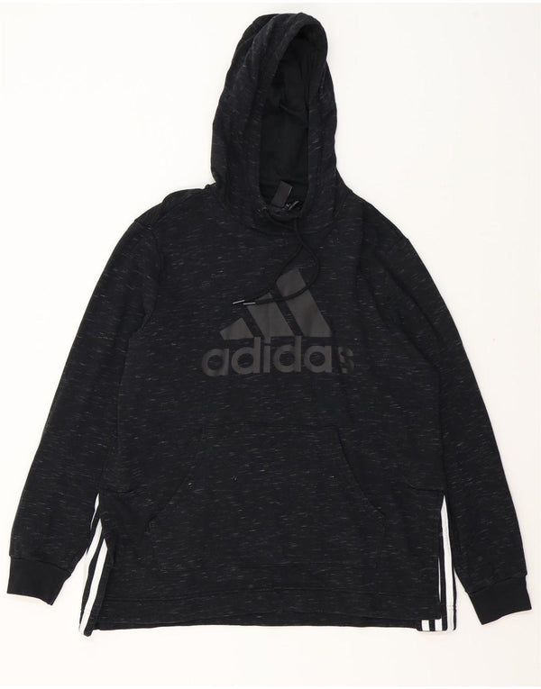 Adidas Womens Graphic Hoodie Jumper UK 16/18 Large Black Flecked Cotton