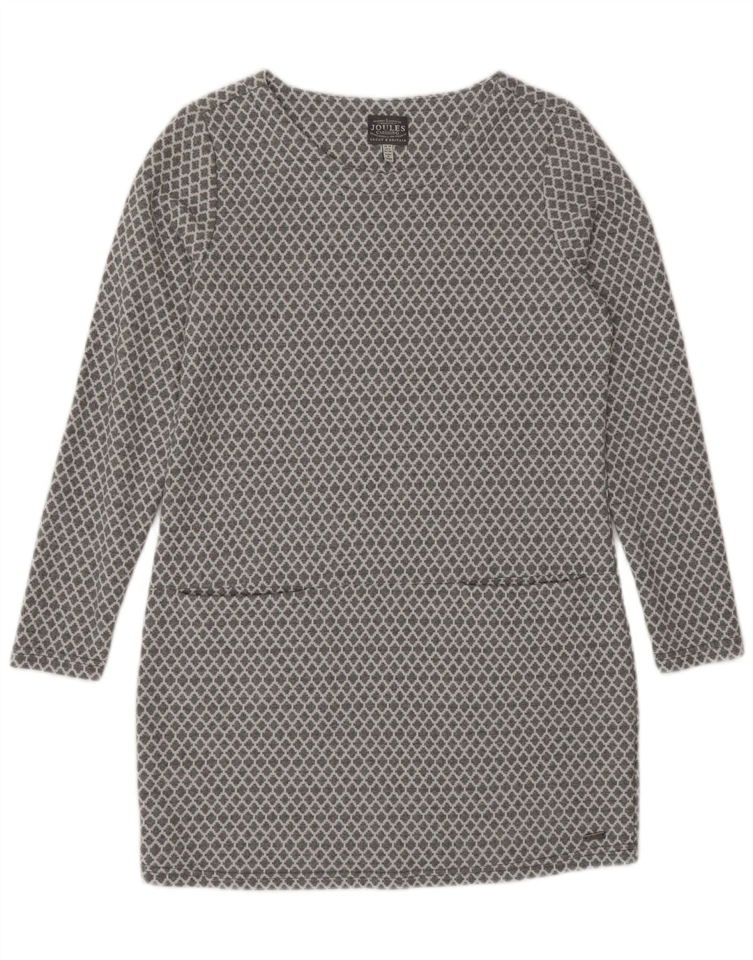 Joules Womens Long Sleeve Basic Dress UK 10 Small Grey Geometric Cotton