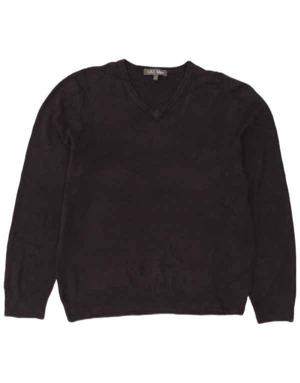 MARKS & SPENCER Mens V-Neck Jumper Sweater Large Navy Blue Acrylic