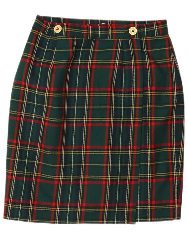 Vintage Womens Pencil Skirt W28 Medium Green Plaid