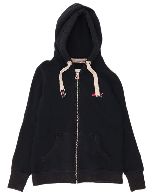 Superdry Womens Zip Hoodie Sweater UK 16 Large Navy Blue Cotton