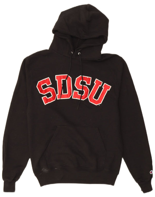Champion Mens Graphic Hoodie Jumper Small Black Cotton