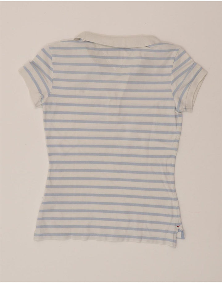 TOMMY HILFIGER Womens Slim Fit Polo Shirt UK 6 XS Blue Striped Cotton