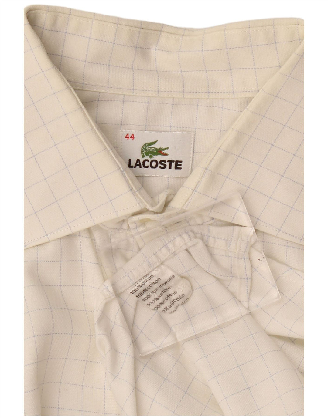 Lacoste Mens Shirt Size 44 XL White Check Cotton