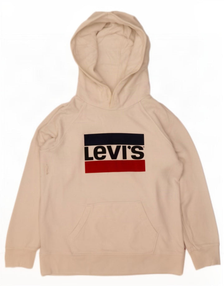 Levi's Mens Graphic Hoodie Jumper Small White Cotton