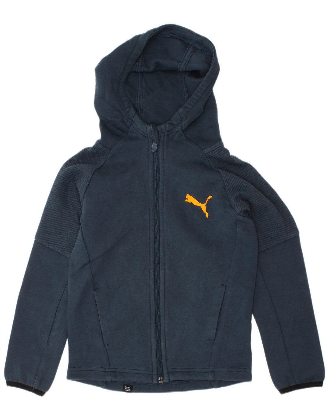 PUMA Boys Zip Hoodie Sweater 5-6 Years Navy Blue Cotton