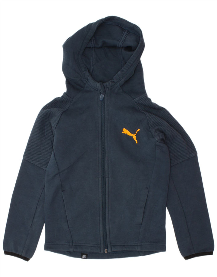 PUMA Boys Zip Hoodie Sweater 5-6 Years Navy Blue Cotton