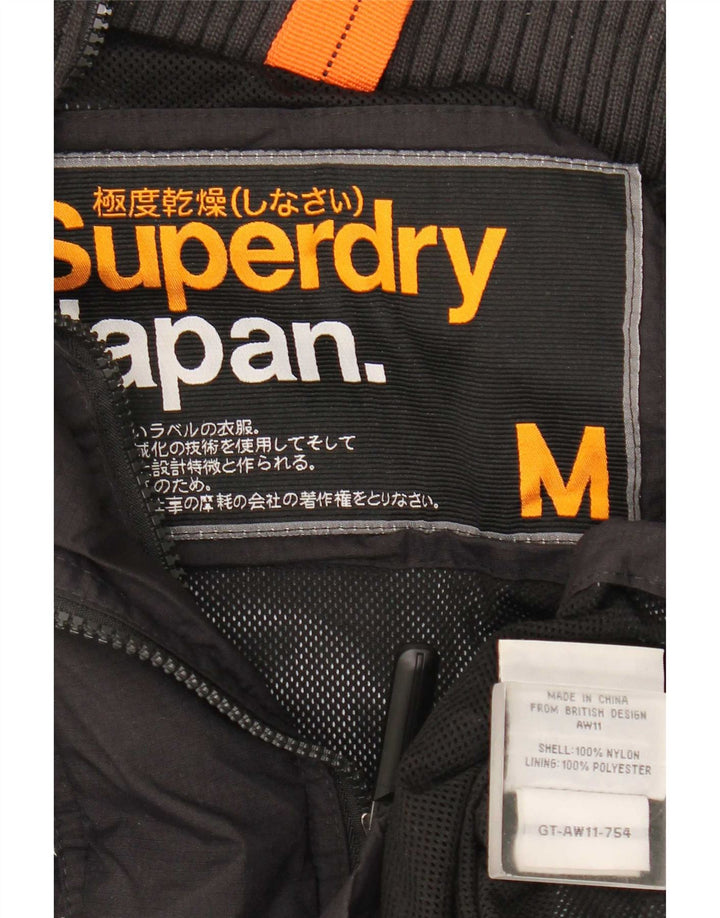 Superdry Womens Graphic Rain Jacket UK 14 Medium Black Nylon