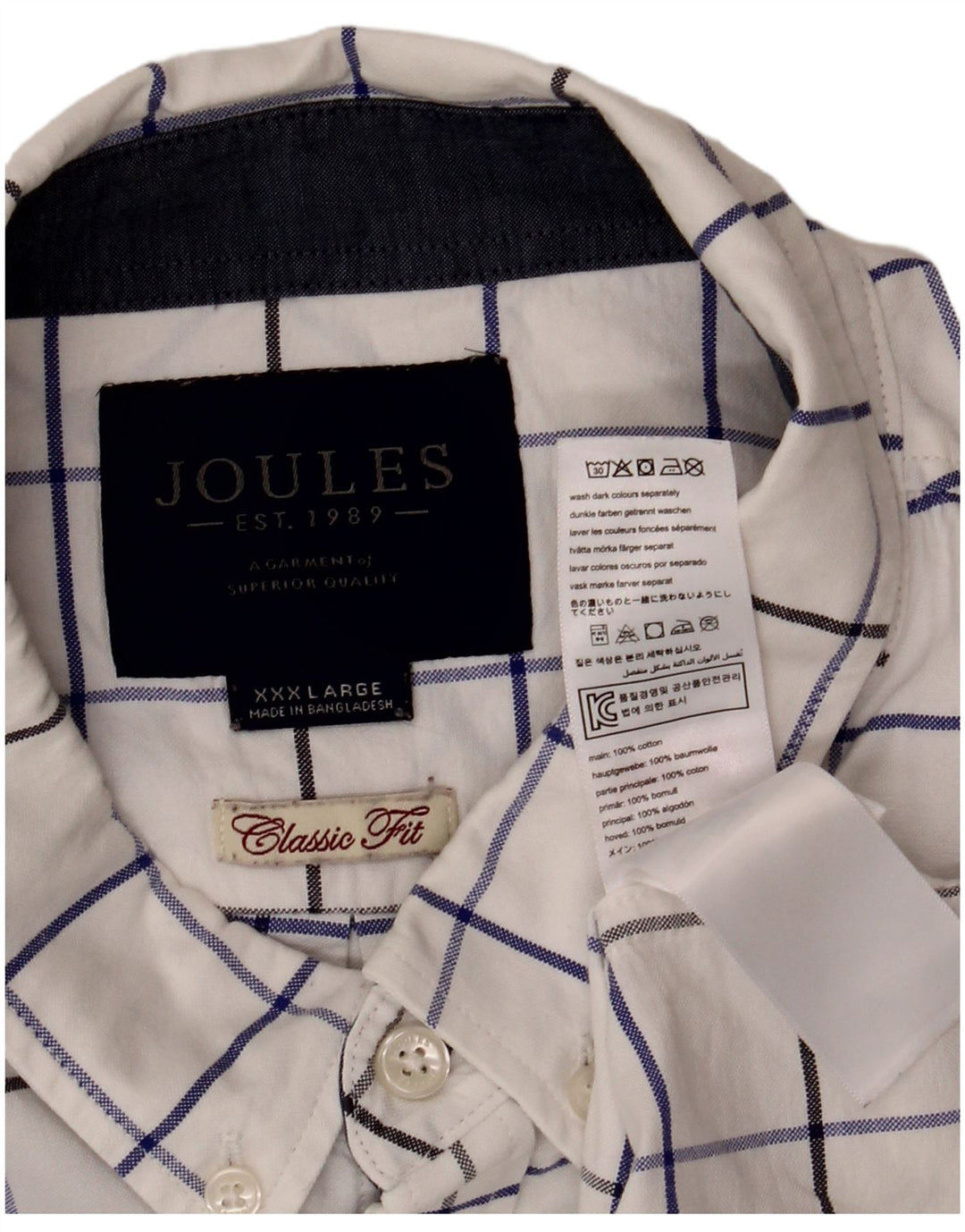 Joules Mens Classic Fit Shirt 3XL White Check Cotton