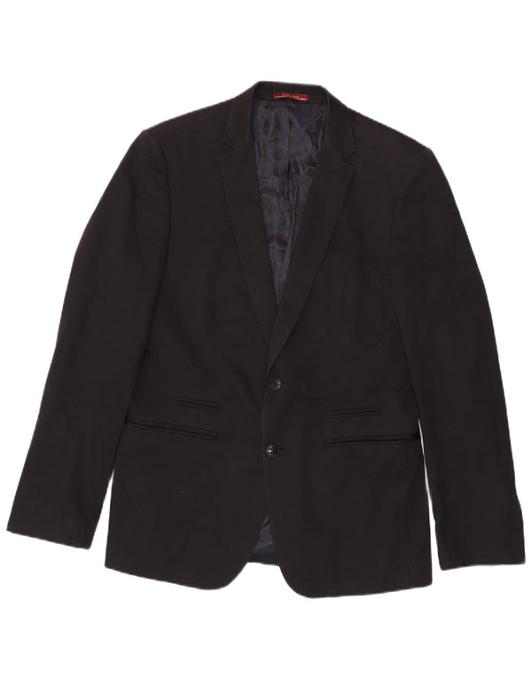 Zara Mens 2 Button Blazer Jacket EU 50 Medium Black Cotton