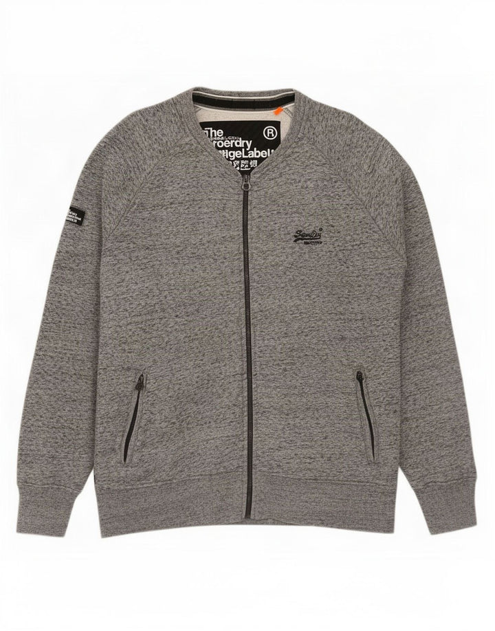 Superdry Mens Tracksuit Top Jacket 2XL Grey Flecked Cotton