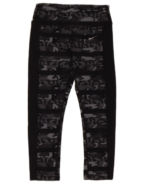 Nike Womens Dri Fit Capri Leggings UK 8 Small Black Camouflage Nylon