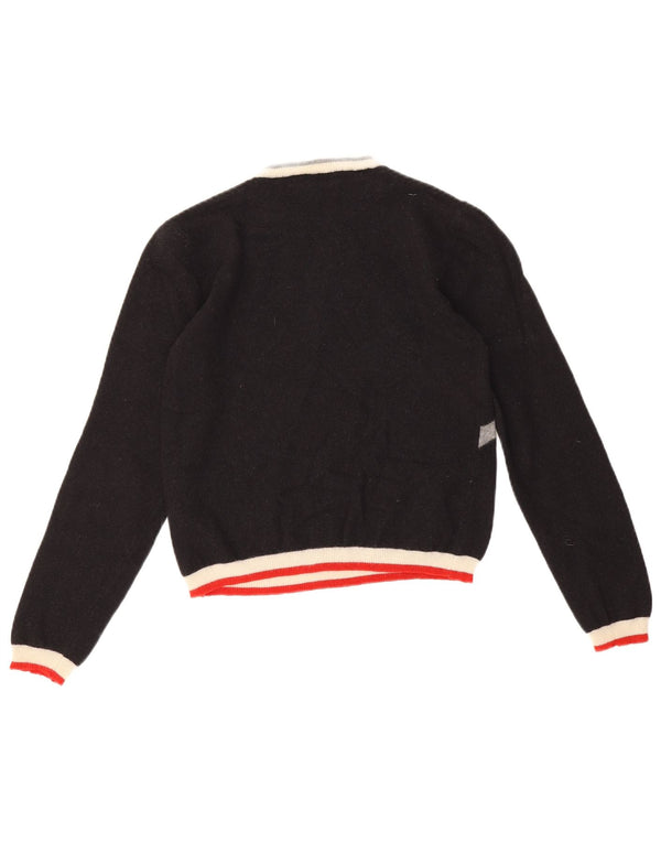 Fred Perry Womens Crop Crew Neck Jumper Sweater UK 4 XS Black Geometric
