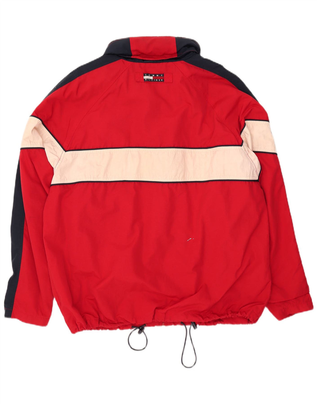 Tommy Hilfiger Mens Hooded Rain Jacket UK 40 Large Red Colourblock Nylon