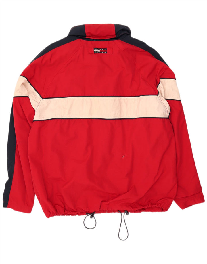 Tommy Hilfiger Mens Hooded Rain Jacket UK 40 Large Red Colourblock Nylon