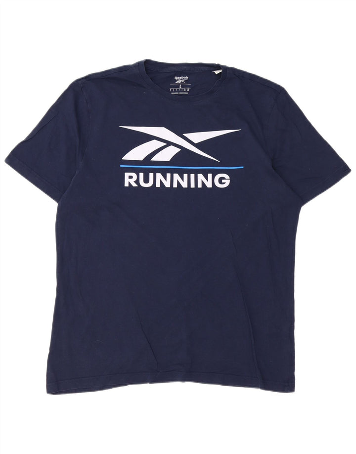 REEBOK Mens Graphic T-Shirt Top Large Navy Blue Cotton