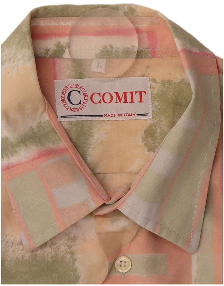 VINTAGE Mens Short Sleeve Shirt XL Pink Patchwork Viscose