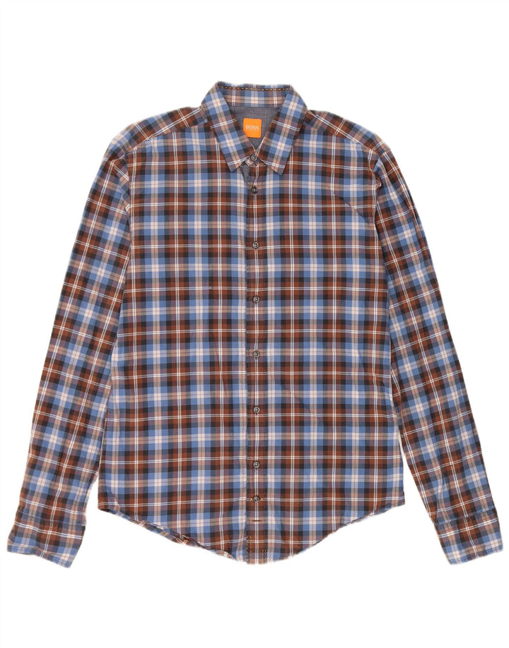 HUGO BOSS Mens Shirt Medium Blue Check Cotton