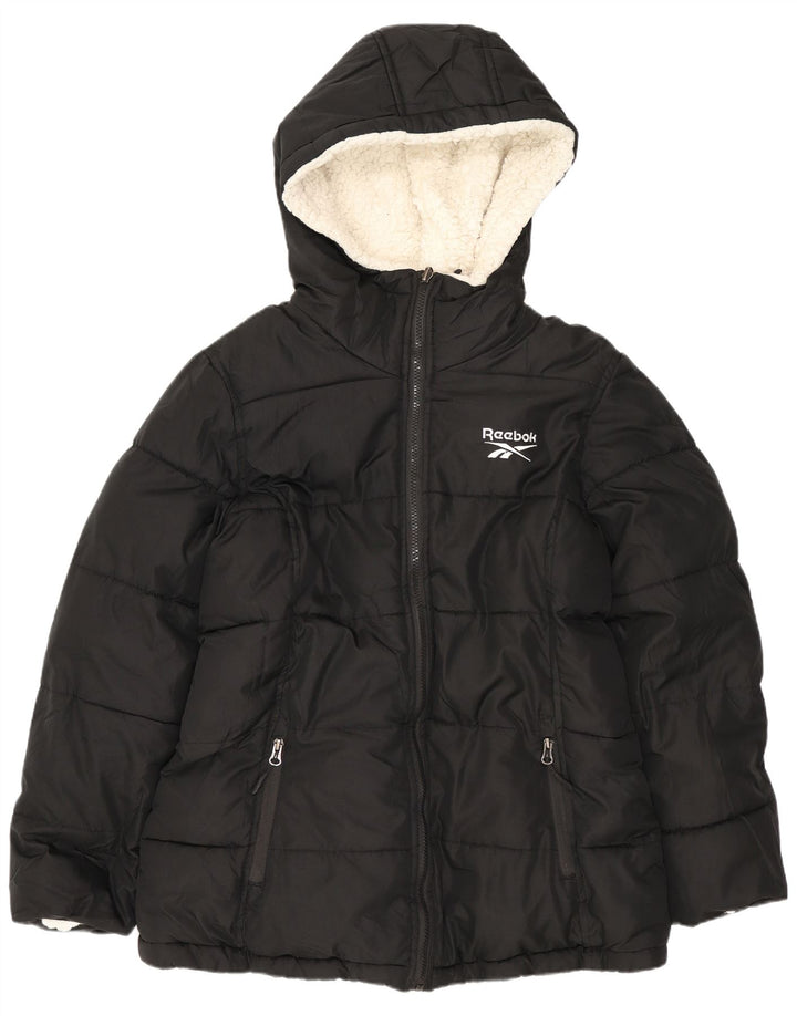 Reebok Womens Hooded Reversible Padded Jacket UK 14 Medium Black Polyester