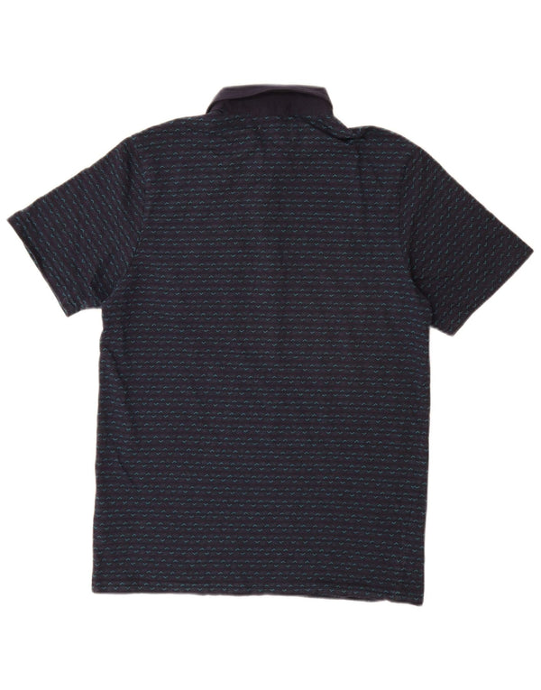 FARAH Mens Polo Shirt Medium Navy Blue Geometric Cotton
