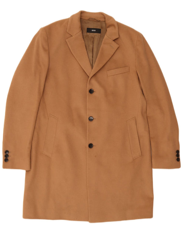 Hugo Boss Mens Overcoat EU 56 3XL Beige Cashmere