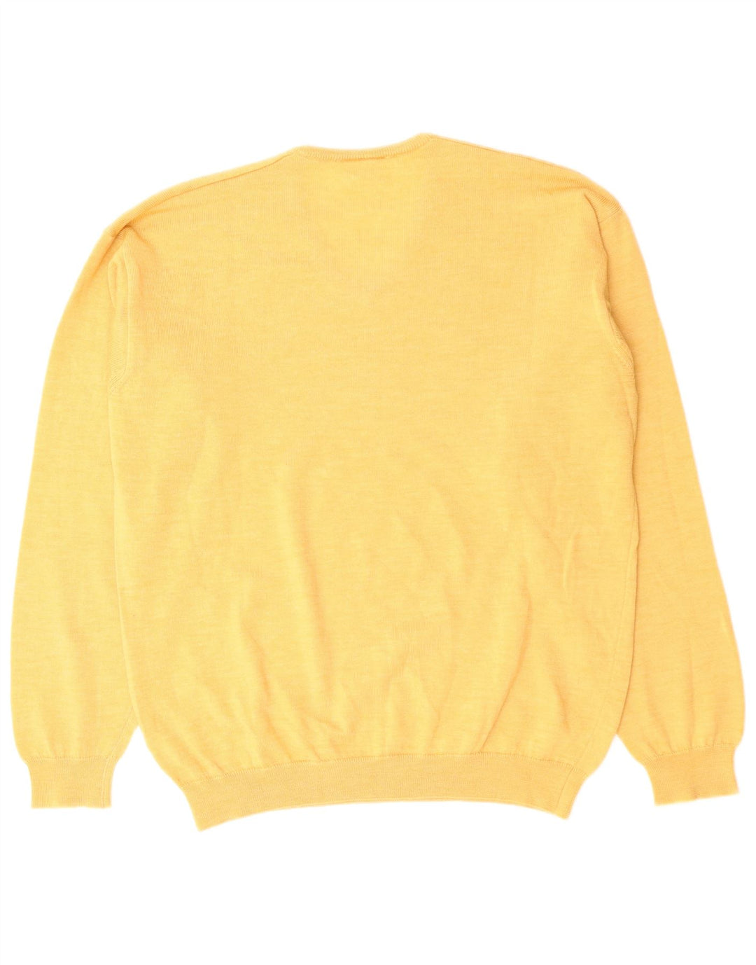 LACOSTE Mens V-Neck Jumper Sweater Size 6 XL Yellow Virgin Wool