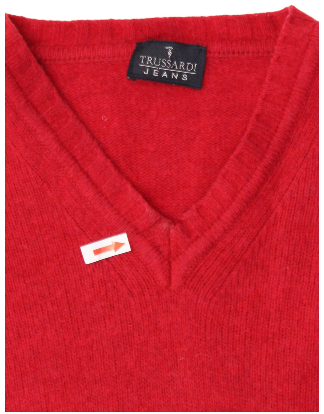 Trussardi Mens V-Neck Jumper Sweater Medium Red Wool