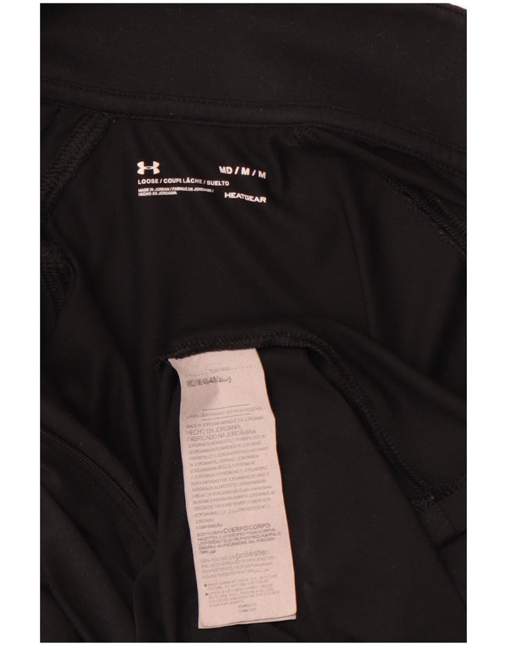 UNDER ARMOUR Womens Zip Neck Graphic Top Long Sleeve UK 14 Medium Black