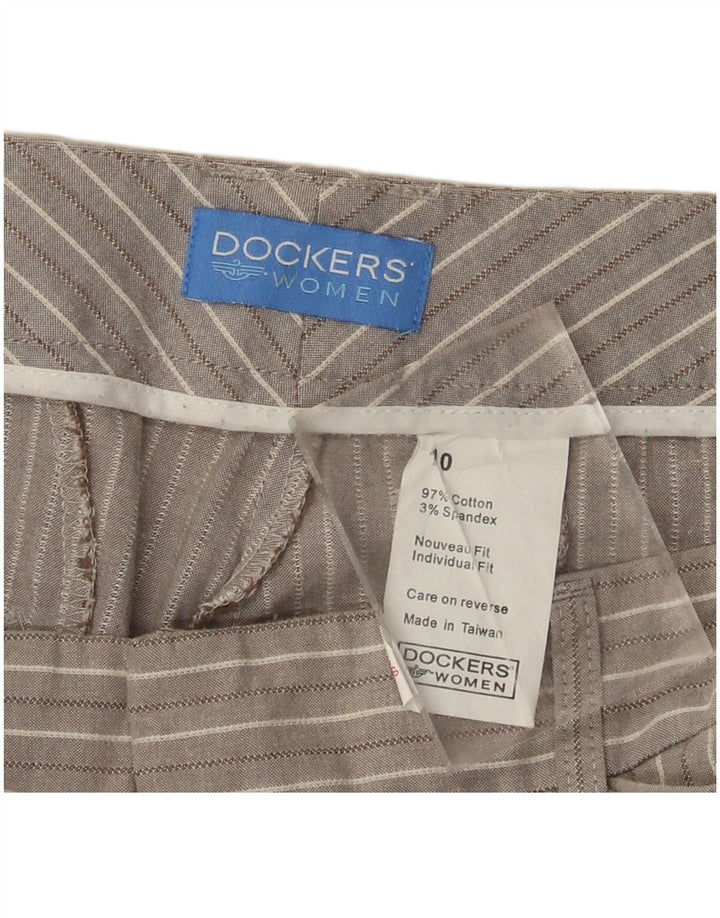 DOCKERS Womens Capri Trousers US 10 Large W30 L22 Grey Striped Cotton
