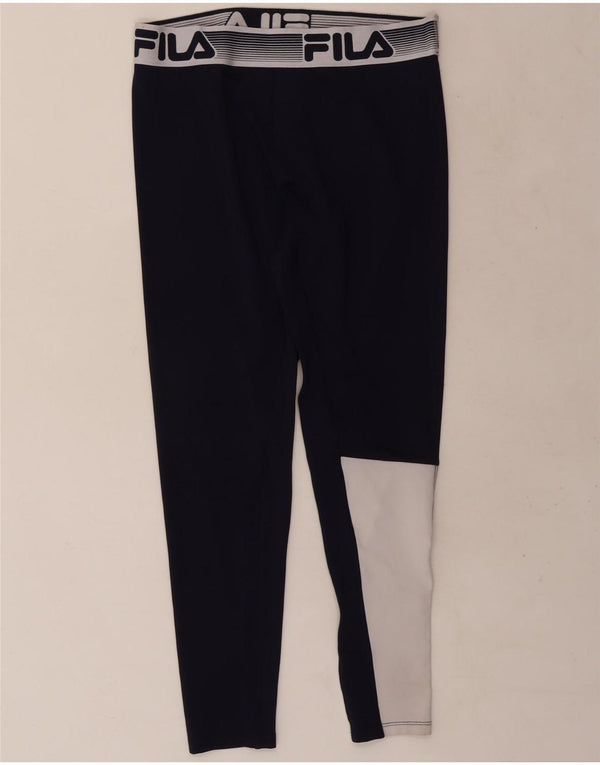 Fila Womens Graphic Leggings UK 14 Medium Navy Blue Colourblock Polyester