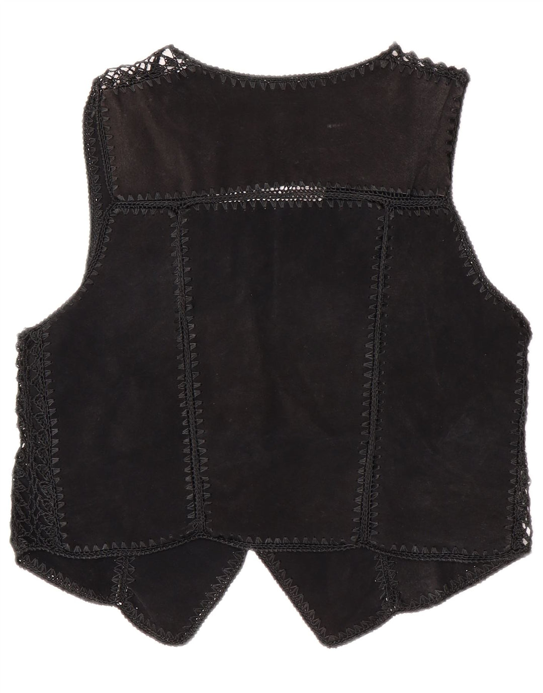 Vintage Womens Crop Suede Waistcoat UK 14 Medium Black Patchwork
