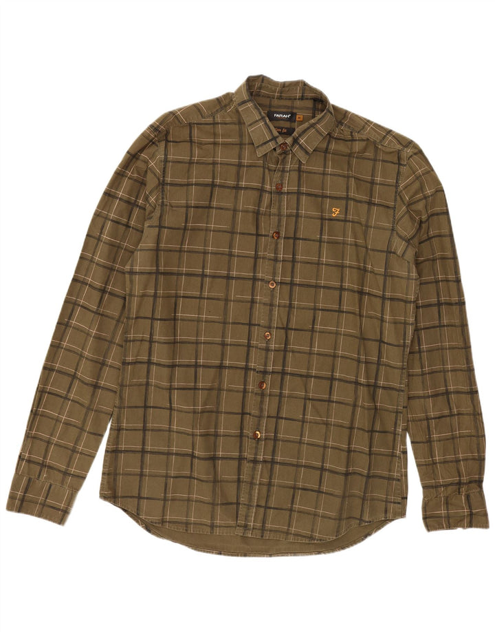 Farah Mens Slim Fit Flannel Shirt Medium Green Check Cotton