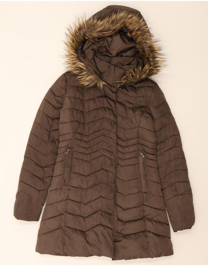 MOTIVI Womens Hooded Padded Coat UK 8 Small Brown Polyester Vintage MOTIVI and Second-Hand MOTIVI from Messina Hembry 