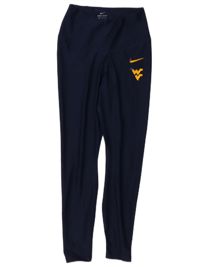 NIKE Womens Dri Fit Leggings UK 12 Medium Navy Blue Polyester