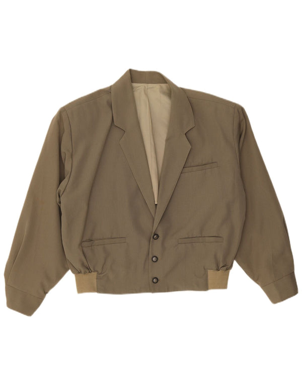 Polbot Mens Loose Fit Bomber Jacket UK 36 Small Khaki Cotton
