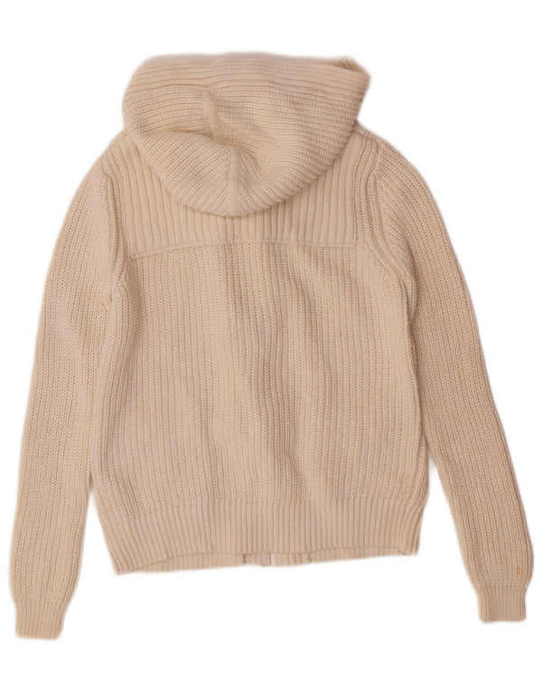 MASSIMO DUTTI Womens Hooded Cardigan Sweater UK 6 XS Beige Cotton