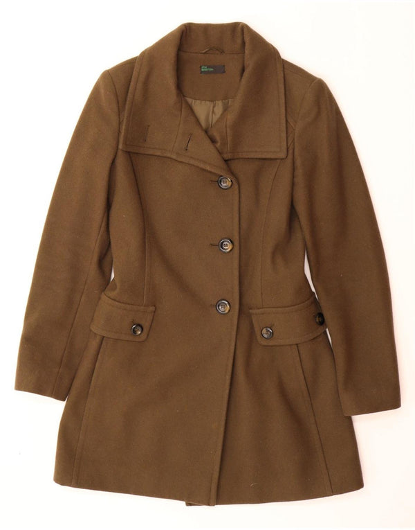 BENETTON Womens Overcoat UK 8 Small  Brown Wool