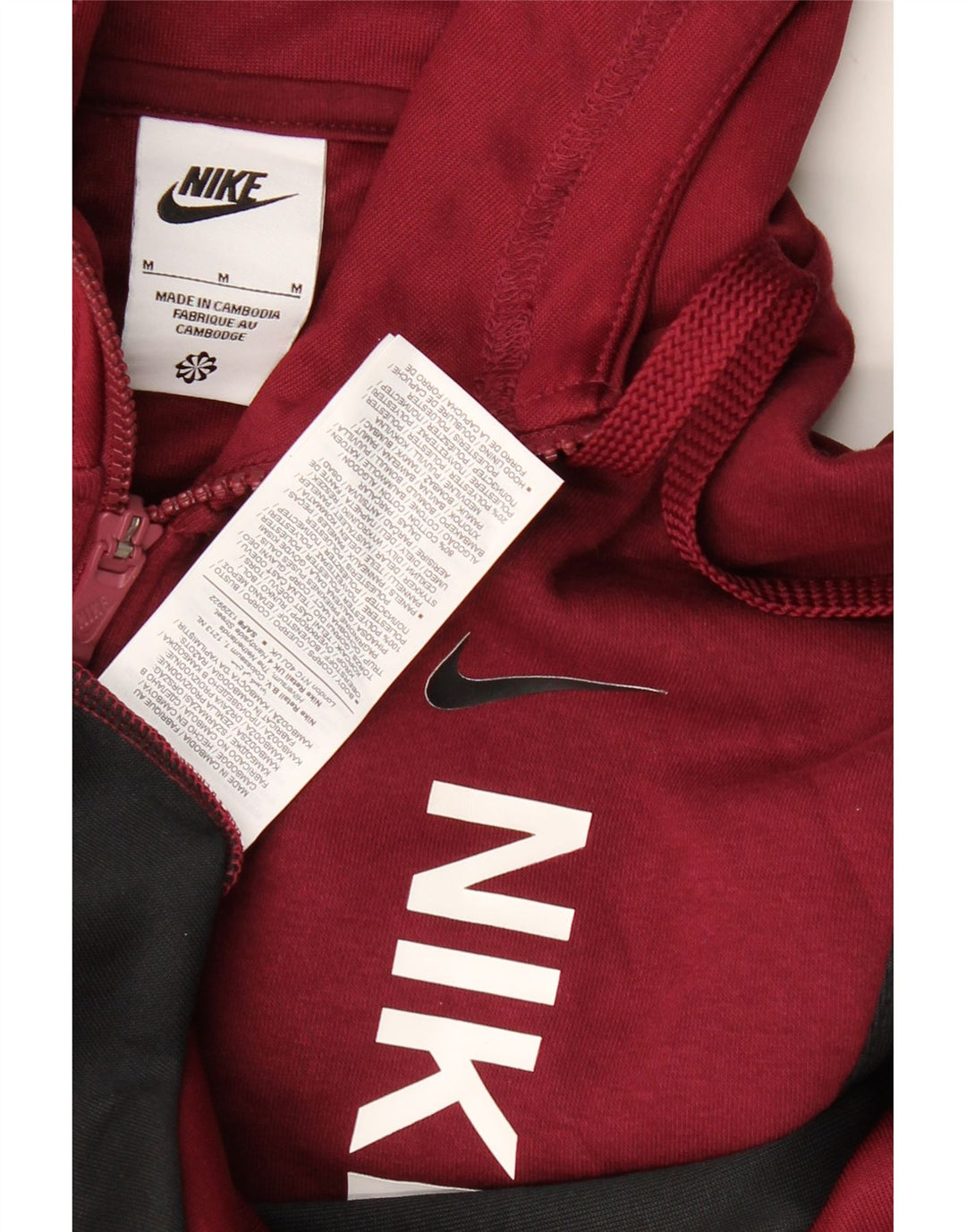 NIKE Mens Graphic Zip Hoodie Sweater Medium Burgundy Colourblock Polyester