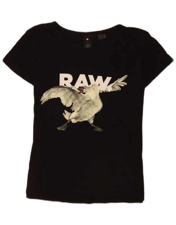 G-Star Womens Regular Graphic T-Shirt Top UK 14 Large Black Cotton