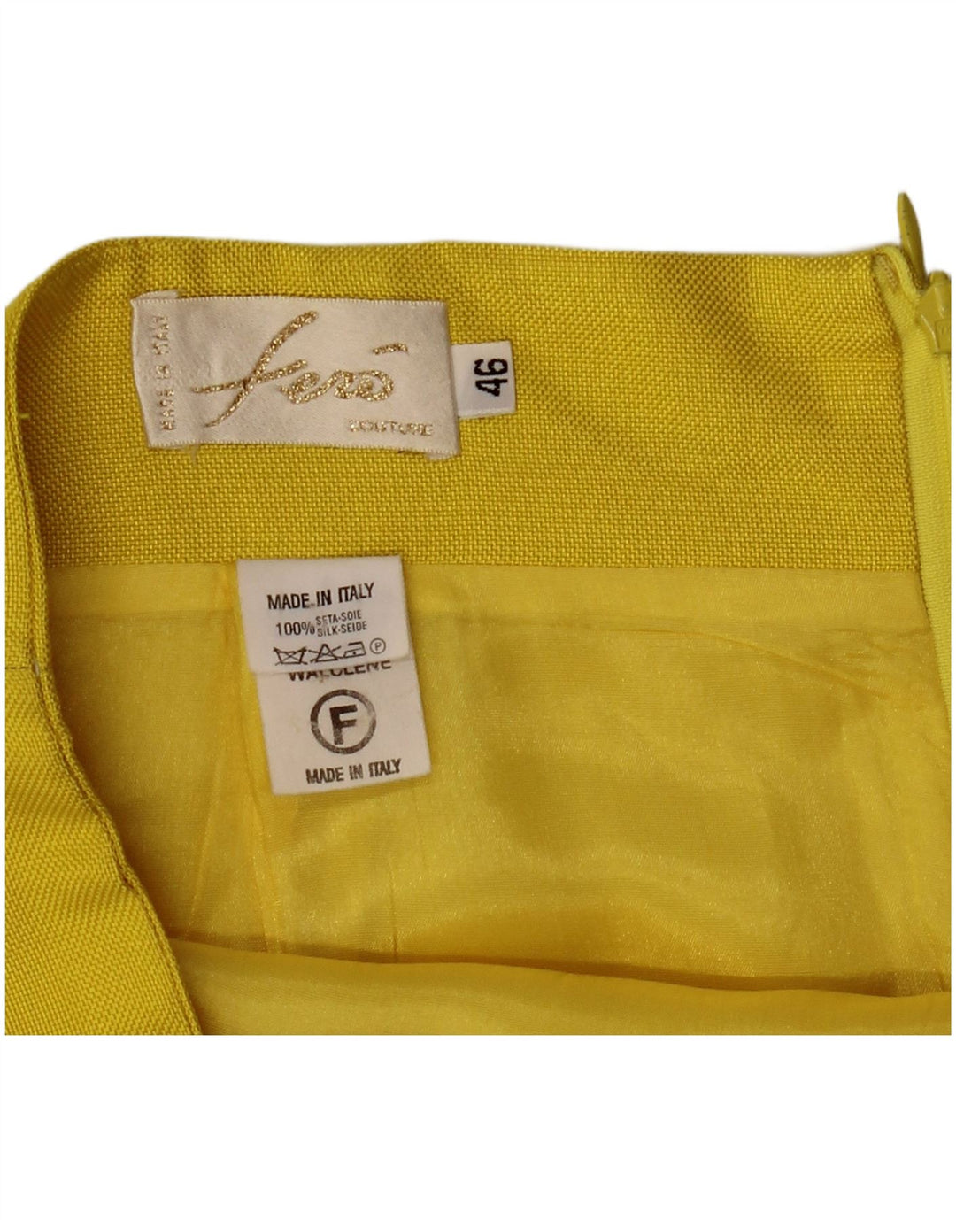 Vintage Womens 4 Button 2 Piece Skirt Set IT 46 Large W32  Yellow Silk