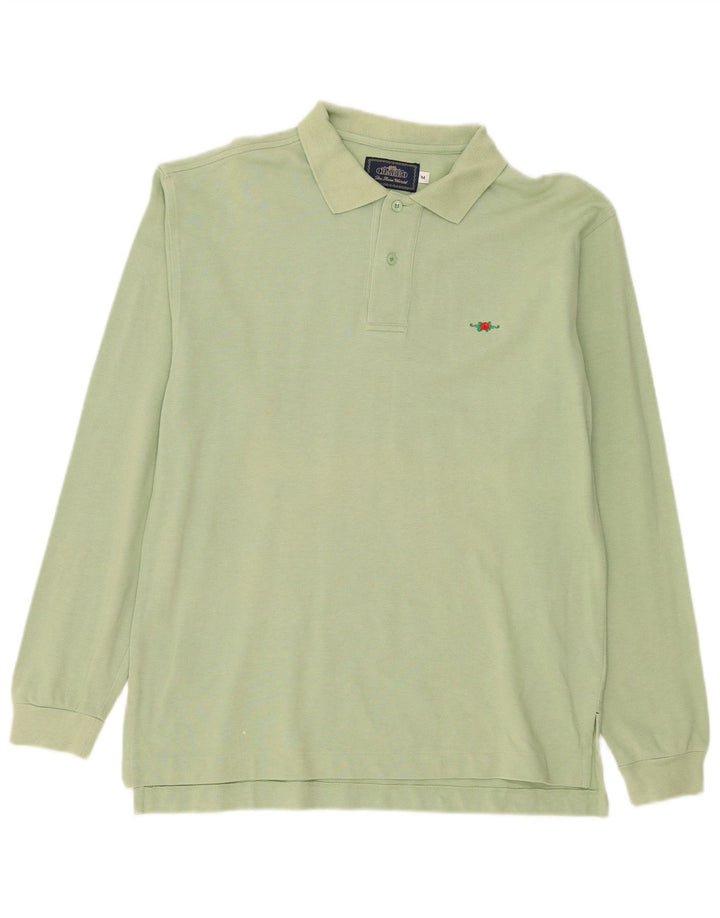 Charro Mens Long Sleeve Polo Shirt Medium Green Cotton