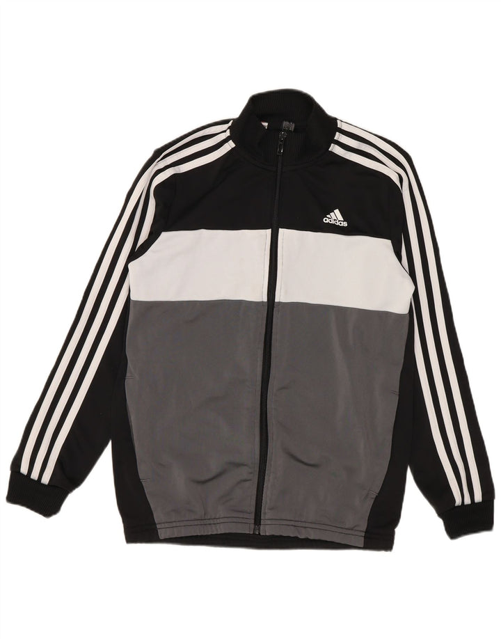Adidas Boys Tracksuit Top Jacket 11-12 Years Grey Colourblock Polyester