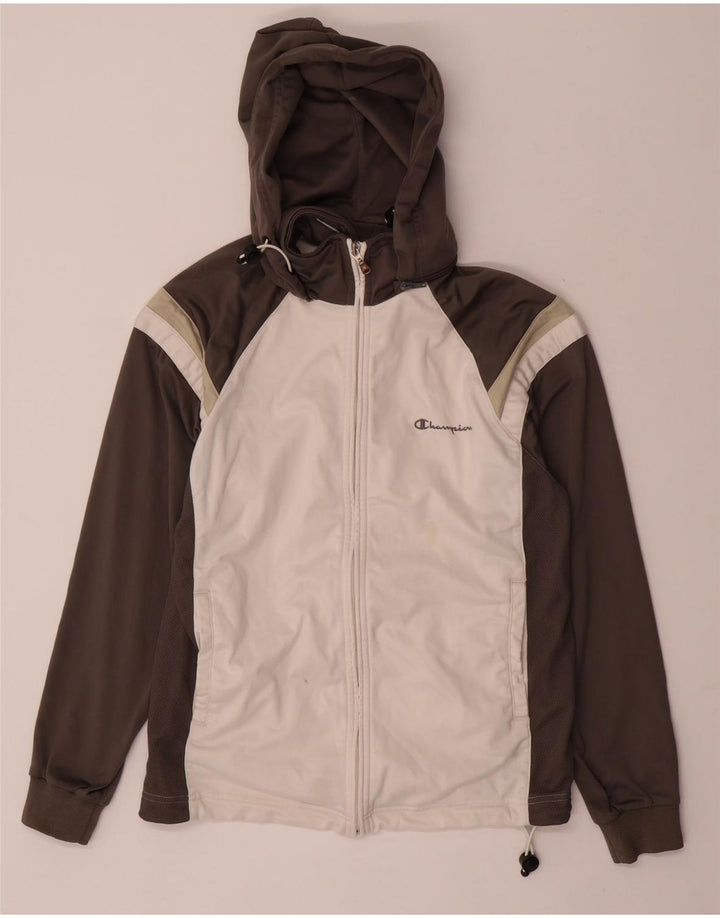 CHAMPION Mens Hooded Tracksuit Top Jacket Small Grey Colourblock Polyester