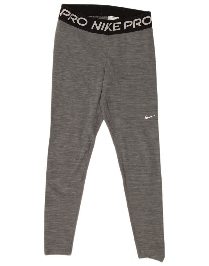 NIKE Womens Dri Fit Graphic Leggings UK 12 Medium  Grey Polyester