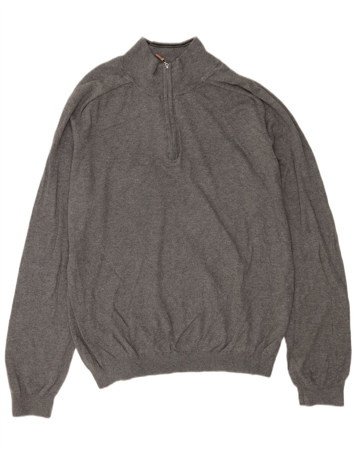 EDDIE BAUER Mens Zip Neck Jumper Sweater Large Grey Cotton