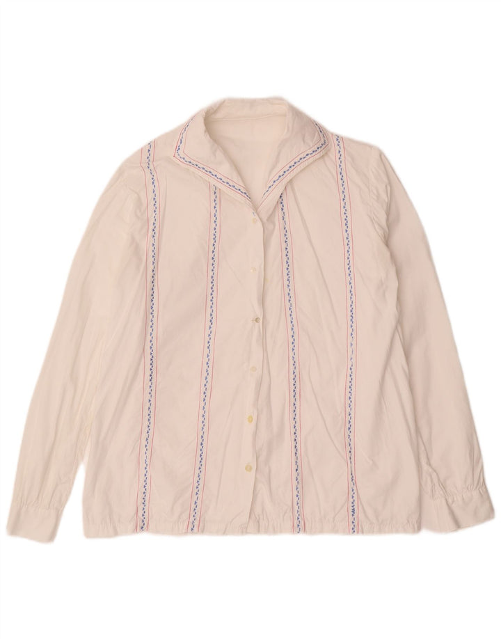 VINTAGE Womens Shirt Blouse UK 16 Large White Striped