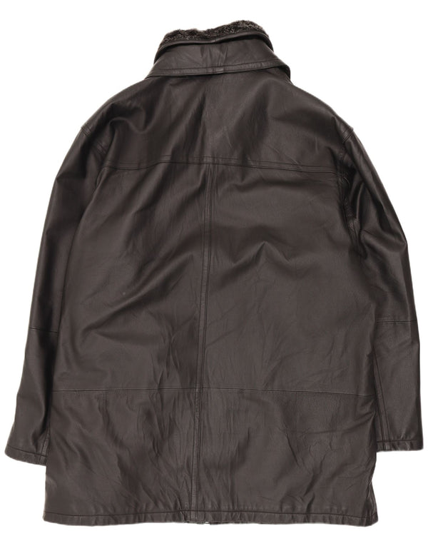 Vintage Mens Leather Coat UK 44 2XL Black