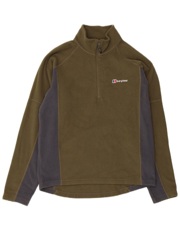 BERGHAUS Mens Zip Neck Fleece Jumper Small Khaki Colourblock Polyester
